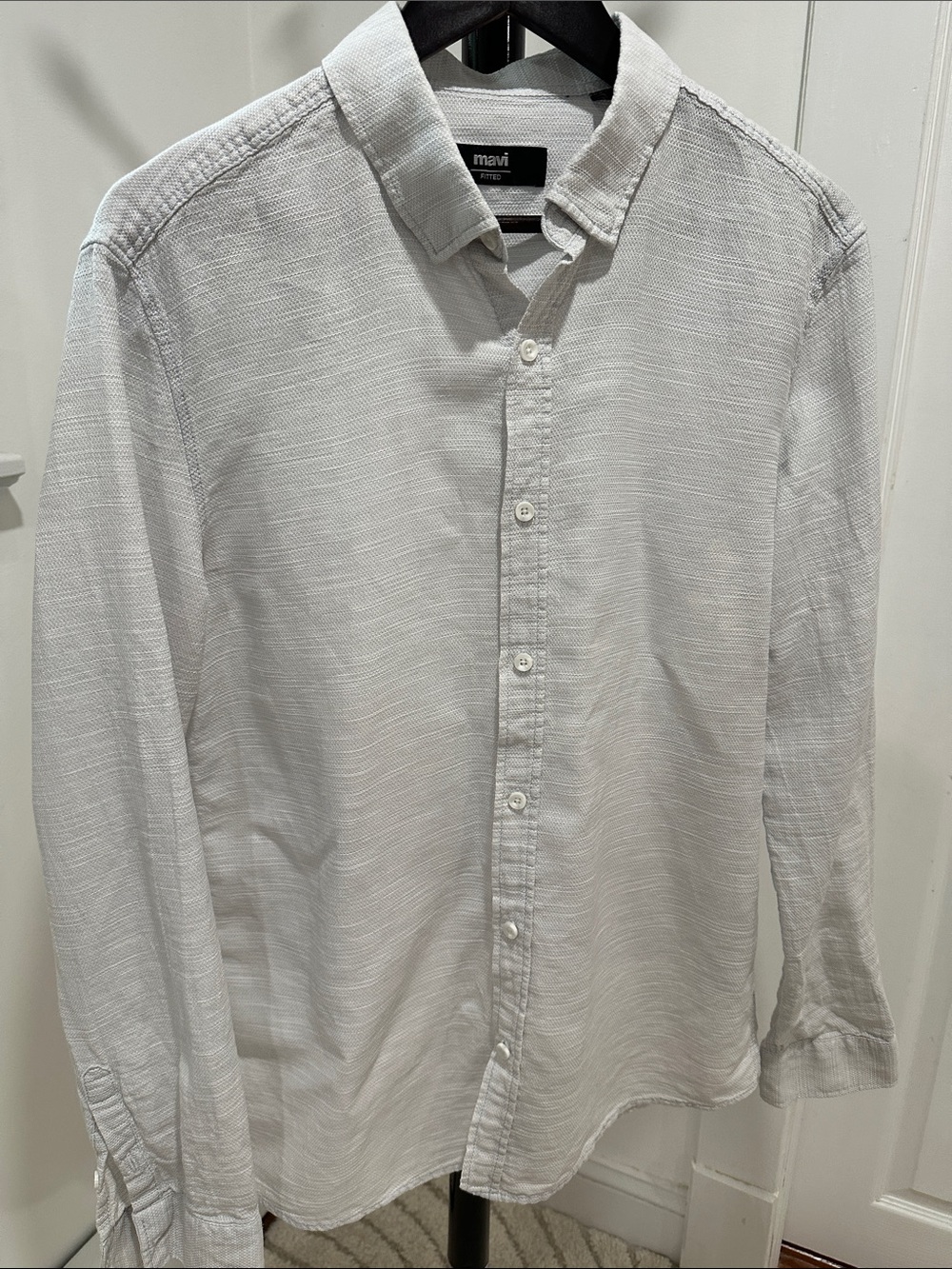 Mavi Men's Off-White Textured Long-Sleeve Button-Down Shirt